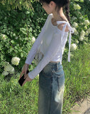 Nayu Ribbon Off Shoulder Cropped T-shirt