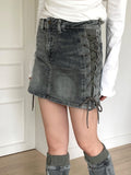 [Leg Warmer Set] Chips Strap Denim Knee Socks Mini Skirt