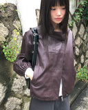 Dumb High Neck Cut Pocket String Leather Jacket