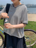[BAONHAUS] Kolbakeu Stripe Color Matching Hood Short Sleeve Tee
