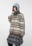 HAIRY STRIPE KNIT ZIP-UP