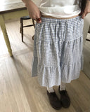 Kamming seersucker check tiered banding midi skirt