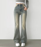 Back Point Pocket Washing Span Straight Bootcut Denim Pants