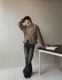 Groove cat-washed rivet flare denim pants