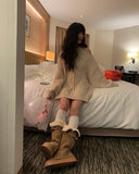 Ond Shoulder Slit Cable Knit One Piece
