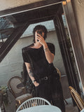 Cave Rib Diagonal Zipper Short Sleeve T-shirt