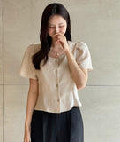 Terry Linen Puff Short Sleeve Blouse