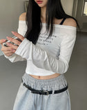 Little Lettering Boat Neck Crop Long Sleeve