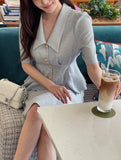 [Tweed set] Mishorin Peplum Tweed Collar Blouse Jacket Skirt