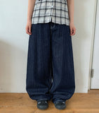 Keldo Stripe Raw Denim Balloon Wide Pants
