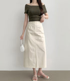 Back Zipper Slit H-line Long Skirt