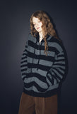[2-WAY] Stripe Hood Knit Zip-up