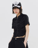 SHIRRING COTTON ZIP UP