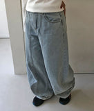 Pesilmo Stitch Denim Balloon Wide Pants