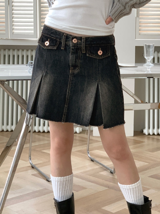 Poltz y2k Pleats Mini Denim Skirt