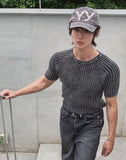 Washed Rib Muscle Fit Short Sleeve Knit