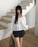 Gumi Striped Button Round Neck Blouse