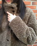 Merve Fluffy Fur Button High Neck Short Jacket
