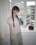 [MADE] Yuwa Round Collar Check Short Sleeve Blouse