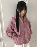 [MADE] Fanning incision shirring two-way string hooded windbreaker zip-up jumper