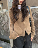 Steam Boucle Knit Hood Zip-up