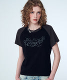 Ribbon Tail Crop Raglan Short Sleeve Tee