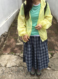 Lurun Check Shirring Cargo Banding Midi Skirt