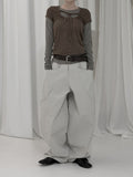 Checkered shirring knit layered long sleeve set