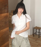 Terrine round collar lace puff short sleeve blouse