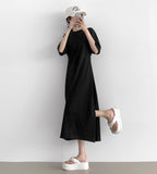 Waist Snap Button Loose Fit Cotton Long One Piece