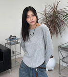 Rosa Boat Neck Ribbed Long Sleeve Tee