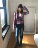 Romit Flower V-Neck Crop Long-Sleeve Knit