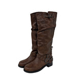 Doze Wrinkle Leather Buckle Long Boots