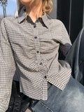 Onser Check Shirring Collar Slim Shirt