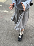 Simrin Ribbed Diagonal Shirring Midi Skirt