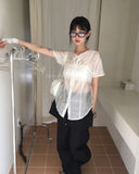 [2 sets!] Molene see-through bustier bra top set short-sleeved shirt