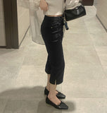 Hem Side Slit Capri Span Cotton Pants