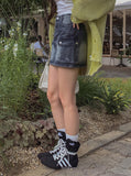 Yoni cargo denim mini skirt