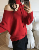 Culti V-Neck Off-Shoulder Muffler Knit Set