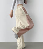 Side Two-Tone Snap Pin Tuck Wide Banding Training Pants