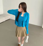 Trendy Color Elasticity Ribbed Knit Cardigan Set