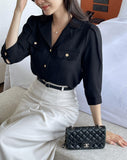Boybi Collar Pocket Three Quarter Sleeve Jacket Blouse