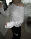 Dokken Lettering See-through Off-shoulder Long Sleeve T-shirt