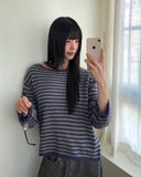 Zuri Stripe Pattern Round Neck Loose Fit Long Sleeve Knit