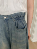 Masaru Summer Banding Wide Balloon Washing Denim Pants