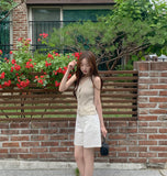 Knit Button Ribbed V-neck Sleeveless