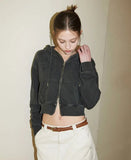2 WAY Denim Ribbon CROP ZIPUP