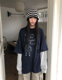 [Fake Layered] Dorin Overfit Layered Lettering Color Matching Long Sleeve T-Shirt
