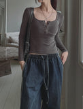 Wavy ribbed pigment long sleeves