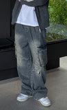 Eyelet Cargo Denim Pants